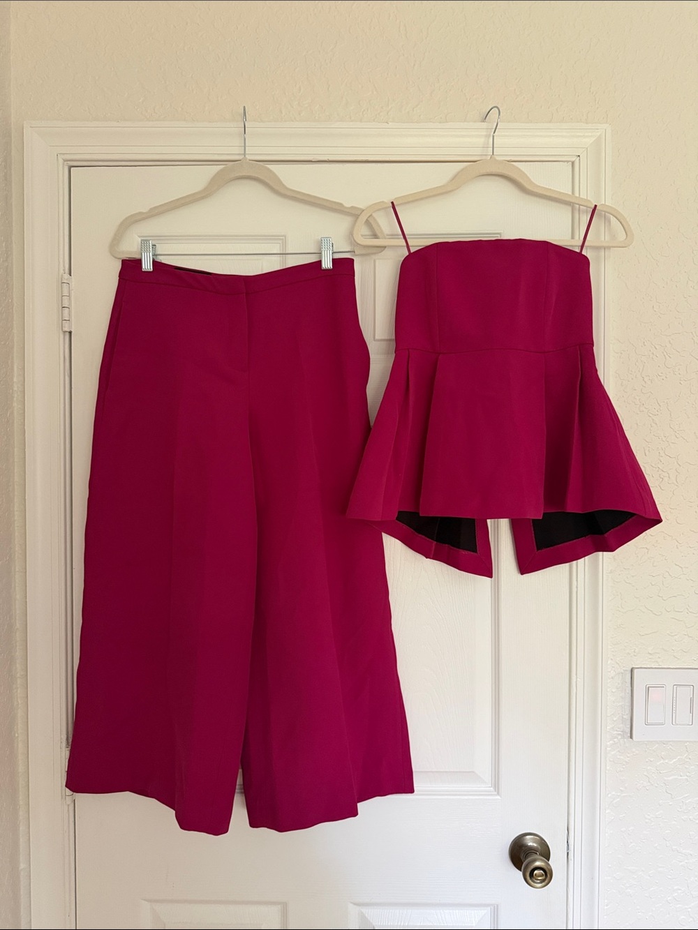 Zara Fuchsia Wide-Leg Pants(M) with Matching Peplum Bustier(XS)